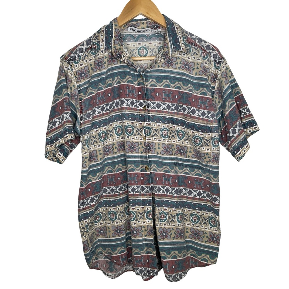 Red Rover Tribal Pattern Men's Shirt size small vintage